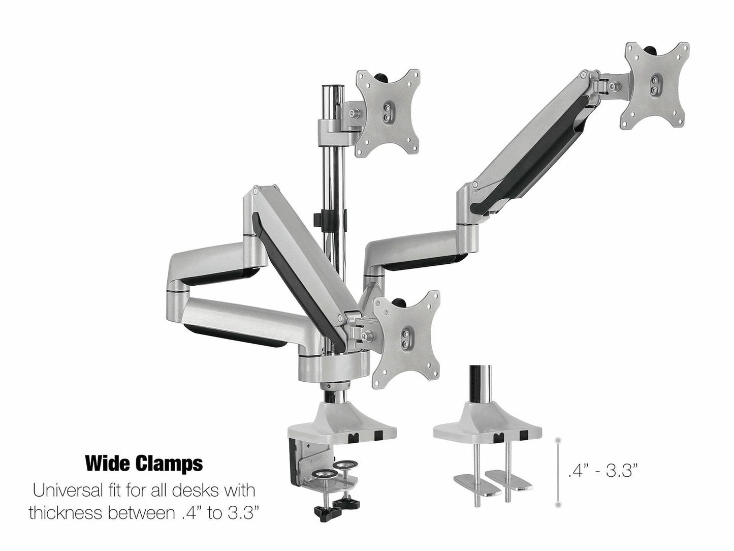 TechOrbits Universal Desk Mount for Triple Monitor, Fits 13-30" Computer Screens