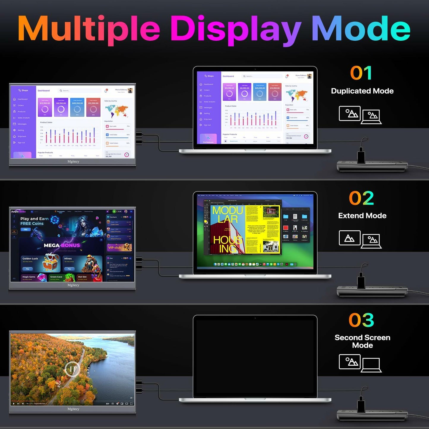 Mgitecy Portable Monitor 15.6inch 1080P USB C HDMI Travel Monitor for Laptop with Ultra-Slim IPS Display w/Smart Cover & Dual Speakers, Portable Screen for Laptop Pc Phone Mac Xbox Ps5 Switch