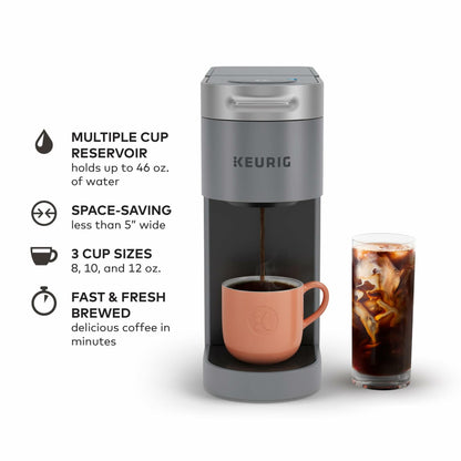 Keurig K-Slim + ICED Single Serve Coffee Maker, Hot and Cold Coffee Capabilities, Brews 8 to 12oz Cups, 46oz Removable Reservoir, Gray