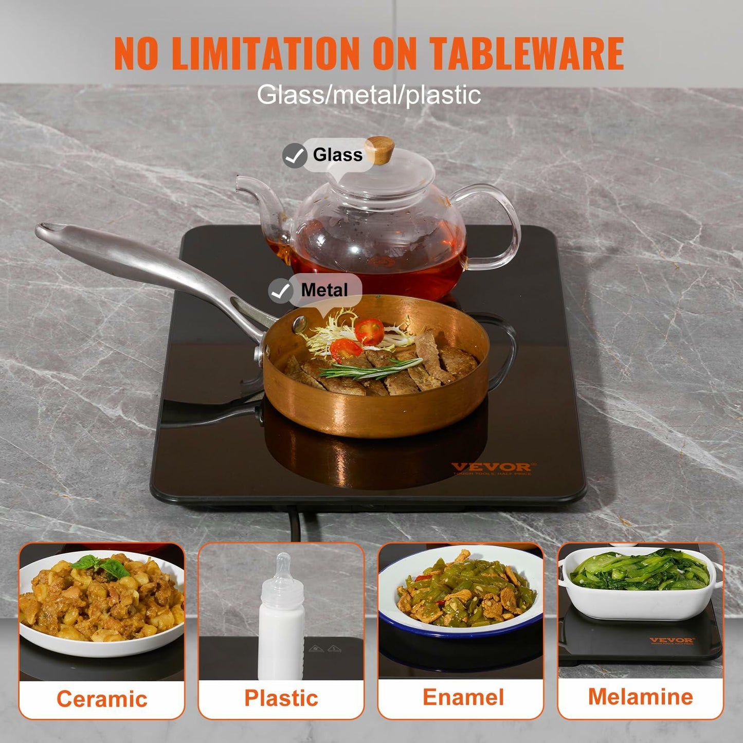 VEVOR Electric Warming Tray, Food Warming Trays for Buffet, Fast Heating Warming Trays, Portable Tempered Glass Heating Tray, ETL, 16.5" x 11"