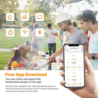 Bluetooth and WiFi Meat Thermometer IBBQ-4BW, Smart Wireless Grill Thermometer, 4 Color Probes | Mobile Notification, High/Low Timer, Rechargeable Digital Bluetooth Thermometer for Smoker Oven Kitchen