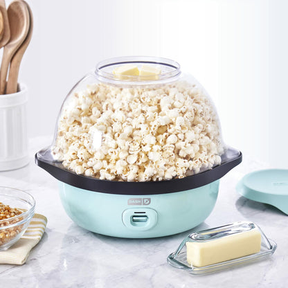 Dash SmartStore Stirring Popcorn Maker, Electric Popcorn Machine with Large Lid for Serving Bowl and Convenient Storage, 24 Cups  Aqua
