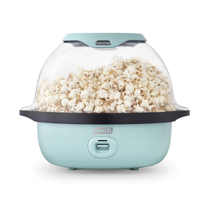 Dash SmartStore Stirring Popcorn Maker, Electric Popcorn Machine with Large Lid for Serving Bowl and Convenient Storage, 24 Cups  Aqua